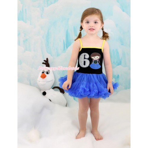 Frozen Anna Black Halter Royal Blue ONE-PIECE Dress & 6th Sparkle White Birthday Number Princess Anna LP96
